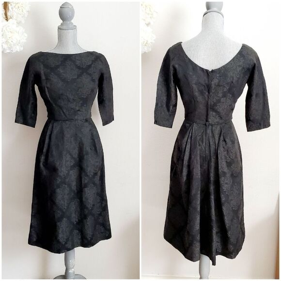 Vintage Handmade Boat Neck Black Dress from the 1950s - Small Size (Vintage) - Picture 4 of 8